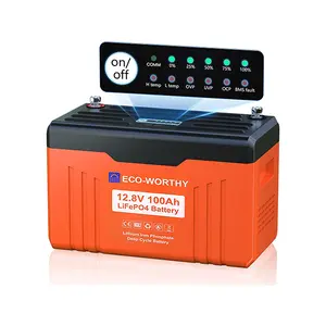 ECO-WORTHY 12V 100AH LiFePO4 Lithium Battery with SOC Display, Upgrade 2.0 with built-in Bluetooth, 100A BMS with Low-Temp Protection, Suitable for RV, Camping, Solar Off-Grid trolling motor