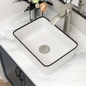 Logmey 16 x 12 Inch Ceramic Rectangular Vessel Bathroom Sink Above Counter White Sink Bathroom Vessel Sink