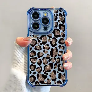 Fashion Leopard-Print Pattern Phone Case Electroplated Cover with Airbag Shockproof Slim Soft TPU for iPhone 11-17 Pro Max Plus Air Cellphone Smartphone
