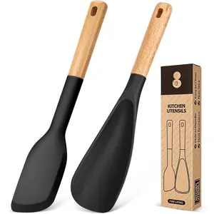 Cooking Spoon and Scraper for Nonstick Cookwares,  for Cooking and Serving Durable  Matte ,  Handle Multifunction Spoon for Mixing, Scoop, and Scrape (BLACK)