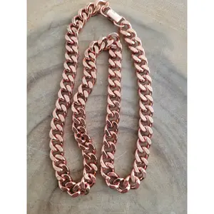 Pure Copper Cuban Link Necklace Heavy Solid Statement Jewelry 24" Unisex