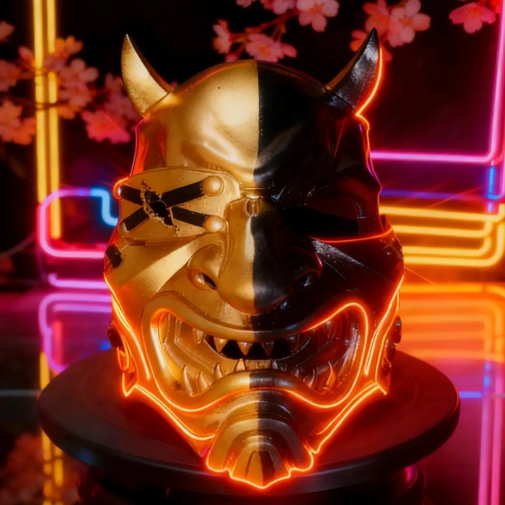 Death Oni M3D Custom Helmet Handmade Mastercraft with Metallic Gold & Black Paint Cosplay Collectible Prop with Inner Leather Lining and Pro Foam for Comfort