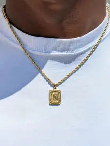 Men's Stainless Steel Letter Necklace, Hip-Hop Geometric Design, 26 Alphabet Pendant, Daily Wear & Boyfriend Birthday Gift, Necklace Initial