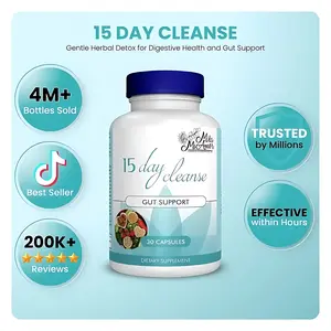 Mila McAnner 15 Day Cleanse Gut and Colon Support Caffeine Free Advanced Formula with Senna Cascara Sagrada Psyllium Husk Non-GMO Probiotics 30 Capsules