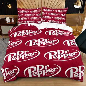 Dr Pepper Print Pattern Soft and Durable Bedding Quilt Cover Set, Duvet Cover, Includes 1 Quilt Cover and 1 or 2 Pillowcases, No Quilt or Pillow Core, Suitable for Children or Adults as Gifts, Modern Style Fashion Bedroom Bed Decor