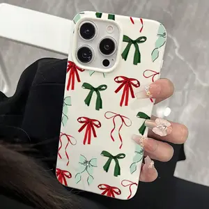 Glossy iPhone Case Christmas Bow Pattern Full Coverage Tpu Shockproof Case for iPhone 15 15 Plus 15 Pro 15 Pro Max 11-16 Promax