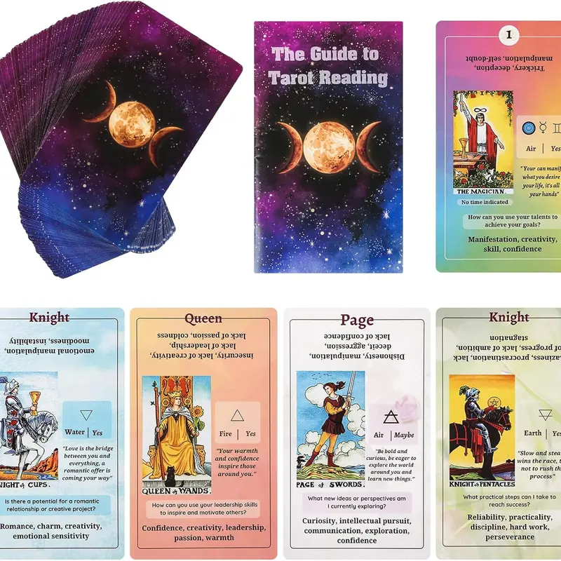 Unisex 78-Card Classic Tarot Deck with Cardstock, Intuitive Symbolic Illustrations, Softcover English Guide Book (Comprehensive Card Meanings), Flexible Astrology-Chakra Support for Beginners, Ideal for Gifting (Horoscopes Enthusiasts)