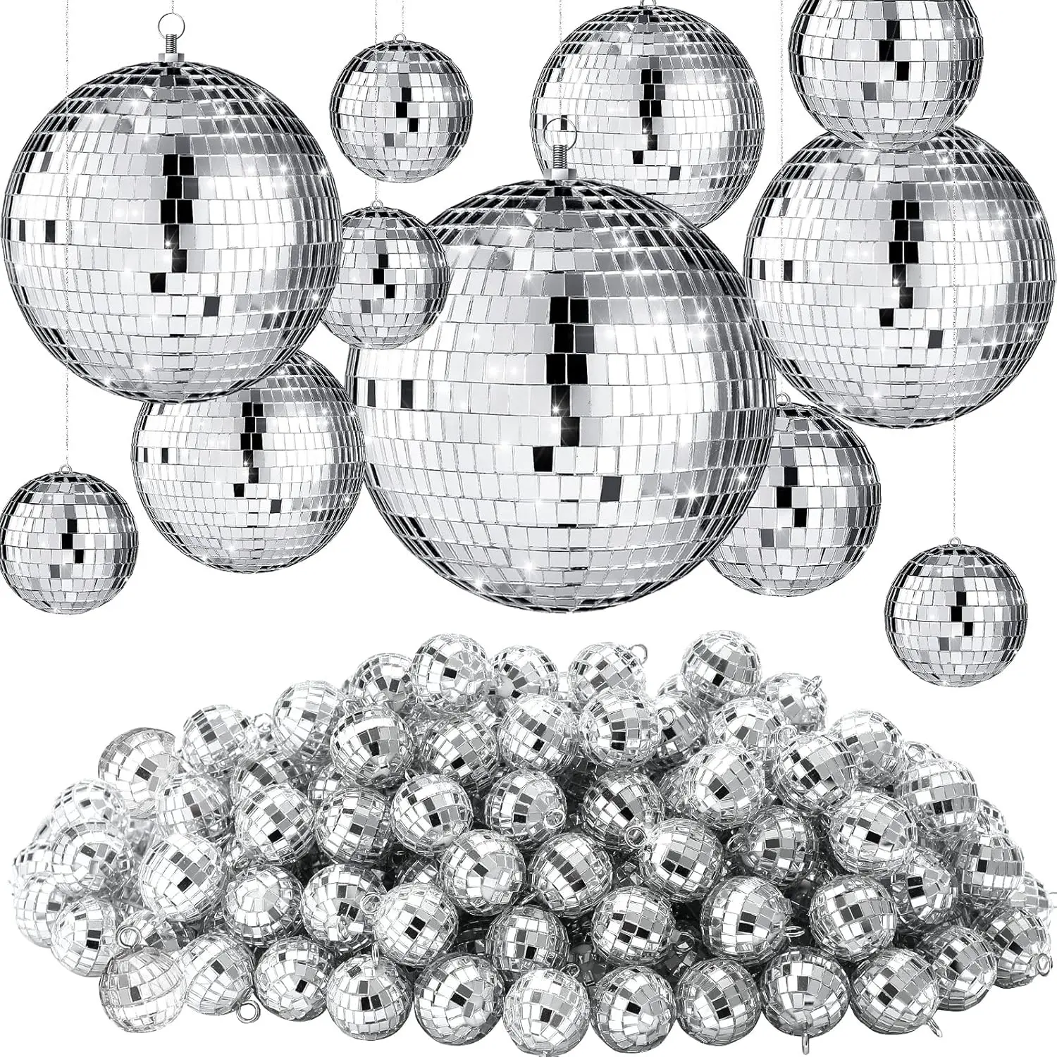 65 count Disco Balls Ornaments Reflective Hanging Disco Ball Decorations with Hook Assorted  Ball for Mardi Gras 70s Disco Themed Wedding Bachelorette Party(8/4/ 3.2/2.4/1.6/0.8 in)
