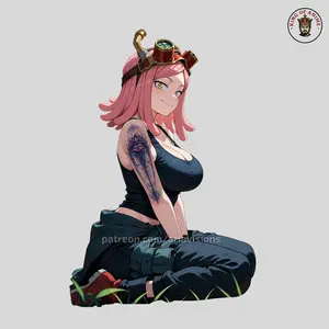 Mei Hatsume Sticker, Tattooed Tech Waifu with Goggles, Vinyl Sticker for Toolbox and Laptop Decor