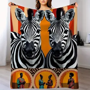 Thick Digital Printed Flannel Blanket Two Zebra Pattern Artwork Multi-functional All-season Use Soft and Delicate Touch Warm and Cozy Perfect Gift Throw Blanket