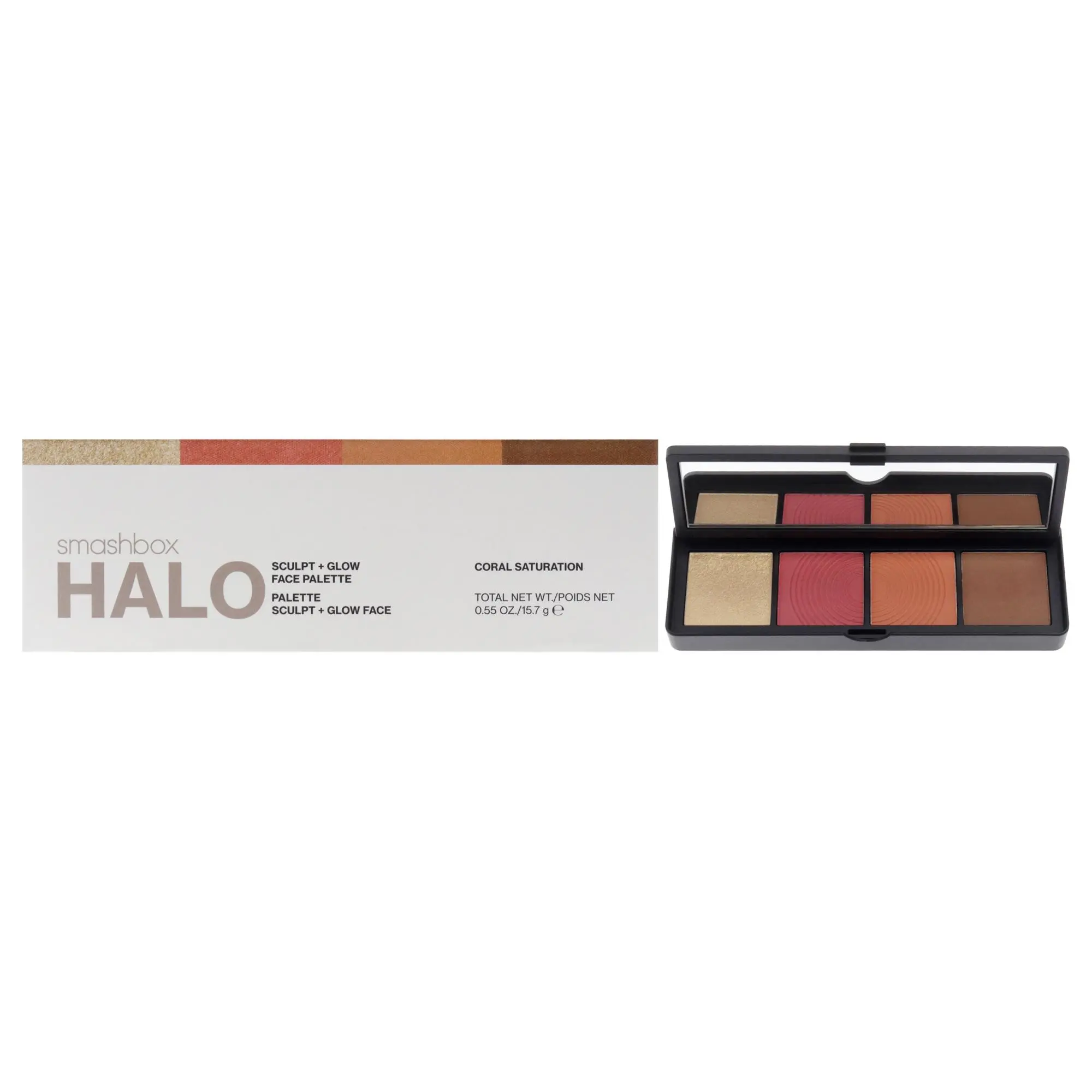 SmashBox Halo Sculpt Plus Glow Face Palette - Coral Saturation, Compact Women's Makeup, 0.55oz, Adds Glow & Highlights Face, Highlight Face