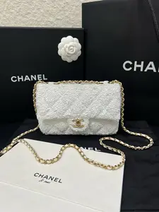 Pre-owned CHANEL 25b CF limited Sequin Mini Rectangular Flap White brand nw