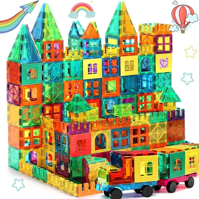 103 PCS Magnetic Building Tiles Set with 2 cars,Magnetic Tiles Kids Toys for Toddler Magnetic Blocks Building Toys Preschool Learning Sensory Montesso
