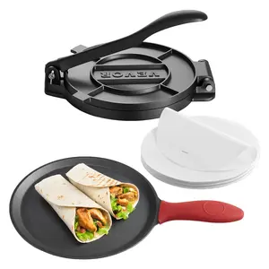 【Summervibes】VEVOR Tortilla Press,  , 8 Inch Cast Iron Tortilla and Roti Maker, Heavy Duty Tortilladora Press, Pataconera Makers with Handle and 100 Pcs Parchment Paper, Dough Taco Press for Flour Tortilla, Tawa