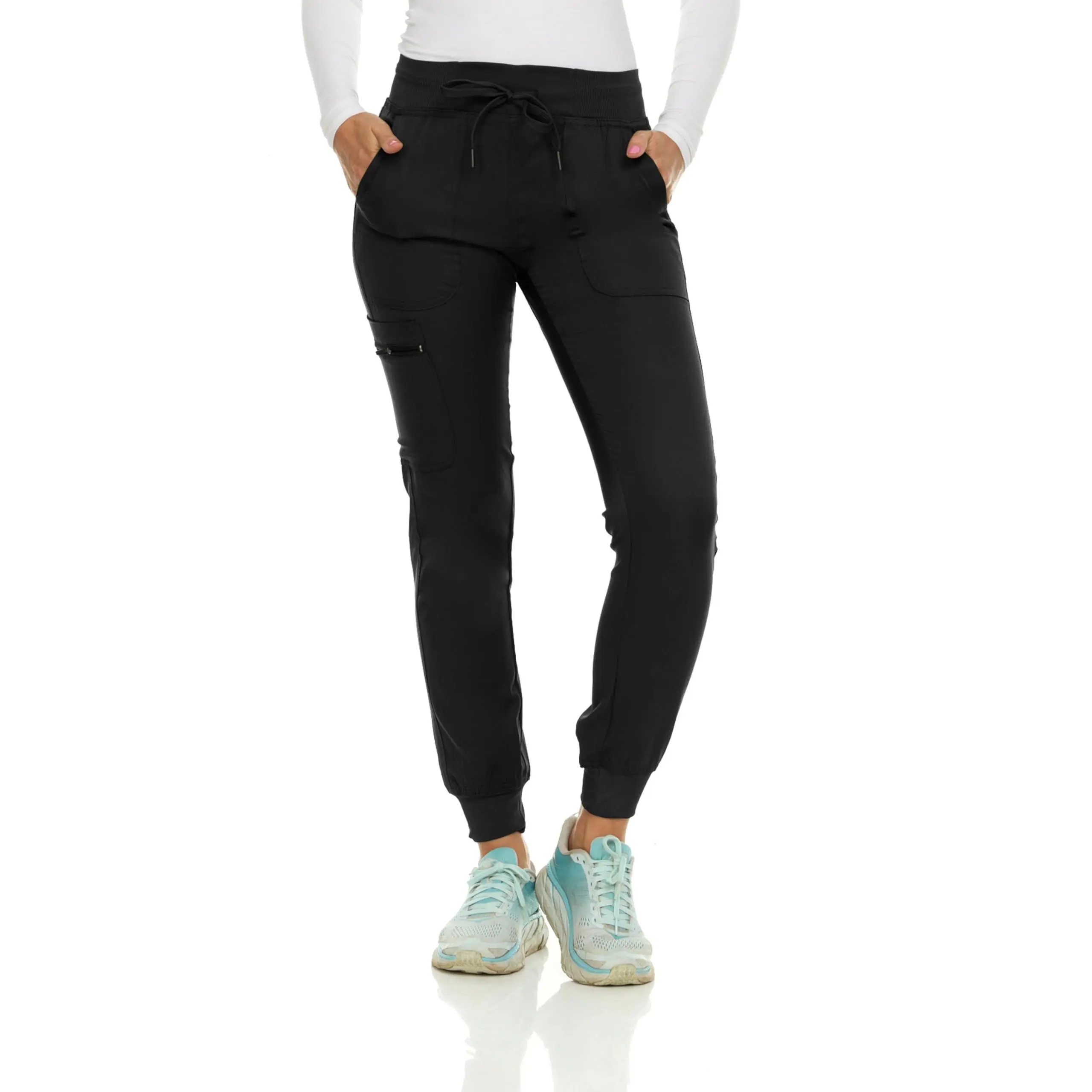 MediChic Medical Nursing Ribbed Scrub Joggers for Women - Stretch Jogger Scrub Knit Waist Bottoms with 6 Pockets, Easy Care