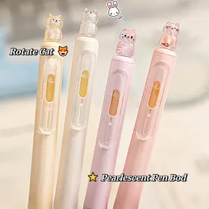 4-Pack Kawaii Cat Retractable Gel Pens, Black Ink Fine Tip 0.5mm Ballpoint Pen for Smooth Writing, Cute Round-Tip Pens for Journaling and Note Taking, Office & School Supplies Gift for Men & Women, Specialty Pen