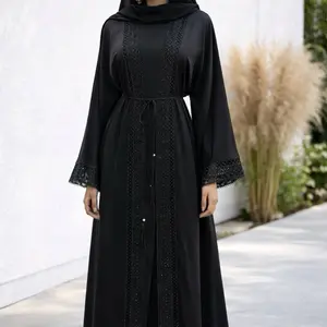 Dubai Abaya - Two Pieces Black Abaya with Sparkling Detailing for Elegant Subtle Shine