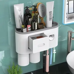 Automatic Toothpaste Dispenser Squeezer Kit -Magnetic Toothbrush Holder Bathroom
