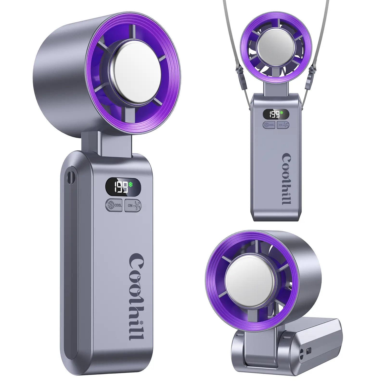 CoolHill Portable Handheld High Speed Fan, 199 Adjustable Level, Foldable Fan for Summer