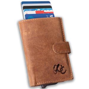 UC Leather Company Automatic Pop-Up Bifold Wallet Leather Compact RFID Blocking for Formal Occasions with ID Window & 8 Card Slots
