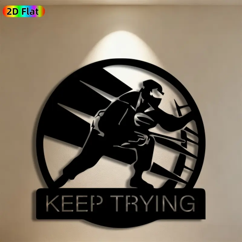 1pc "Keep Trying" Athlete Metal Wall Art, Dynamic Athlete Statue Mural, Ideal Gift for New Year, Graduation, Motivational Decor Enthusiasts,  Metal Wall Decor Wall Sculptures, Perfect for Gym Wall & Garage Fence, Inspiring Workout Space Decor