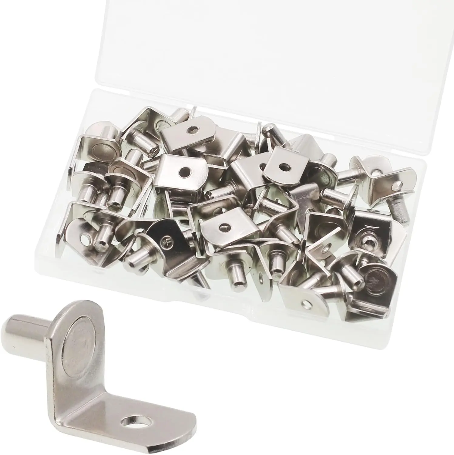 50 Pcs 5mm (1/5 in) L-Shaped Nickel-Plated Shelf Support Pegs with Hole, Cabinet Bracket Pins Holders for Bookcase, Kitchen Closet Furniture