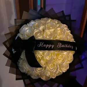 50 ct Happy Birthday Elegant Bouquet with Satin Ribbon and White Roses for Celebration