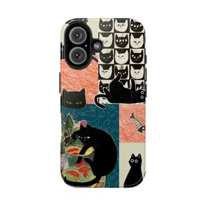 Black Cat Aesthetic iPhone Case – Cute Kitty Collage, Artsy Retro Cat Design, Playful Cartoon Cats & Fun Graphics| Trendy Protective Phone Case for Cat Lovers, Kawaii Style, Perfect Christmas Gift & Holiday Present
