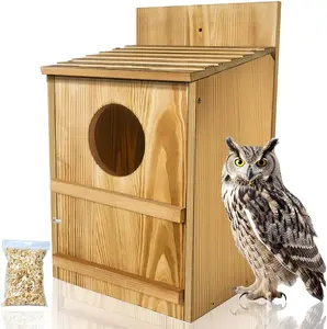 Owl House - Wooden Owl Box,Owl Houses for Outdoors, Suitable for Screech Owl Nesting Box and Kestrels, Easy Assembly with Circular Opening, Includes Mounting Screws and Wood Shavings
