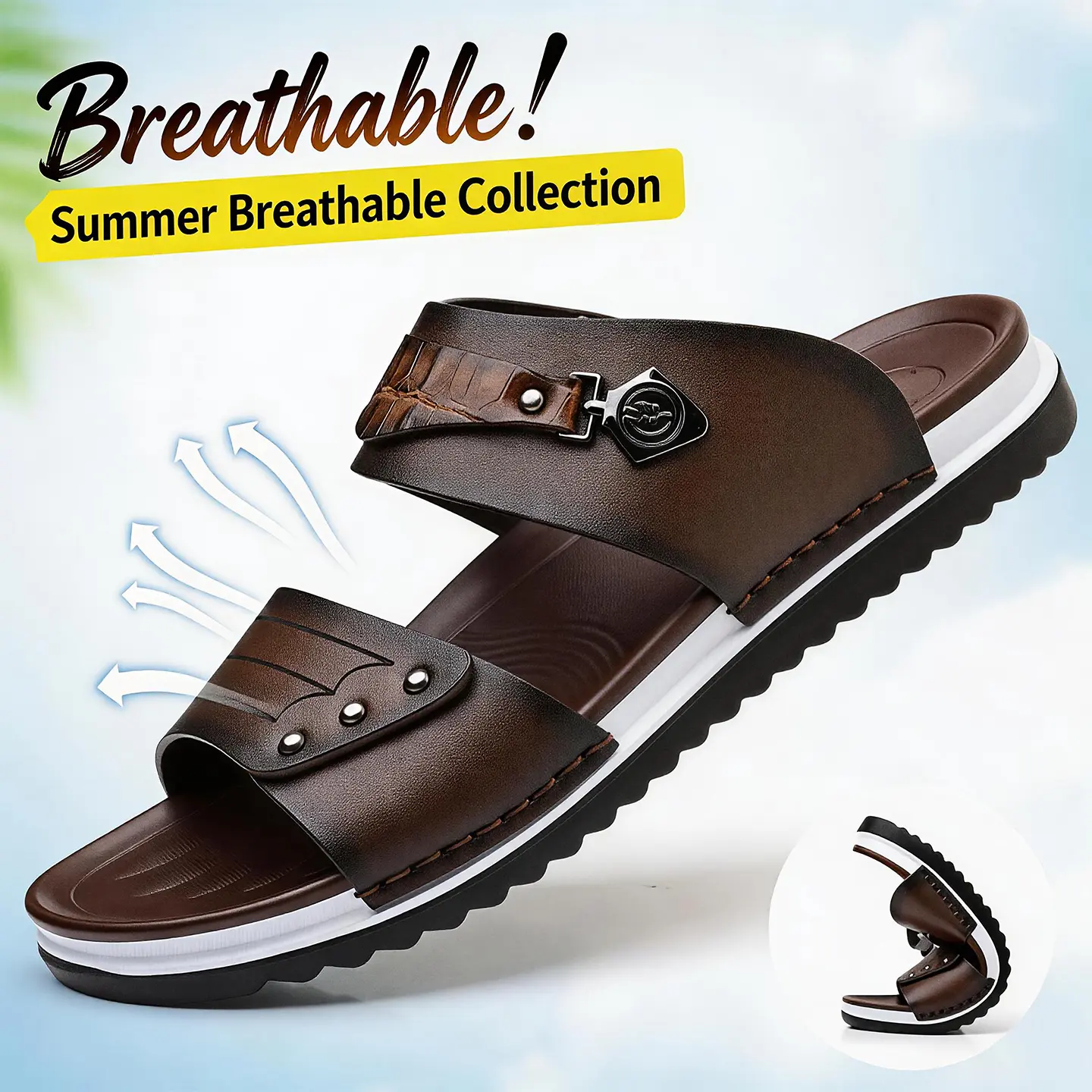 Men's Premium Vegan Leather Slides - Comfortable Casual Summer Sandals with Textured Straps & Non-Slip Sole for Beach, Pool & Daily Wear / Walking Shoes / summer outdoor activity / Arch Support / outdoor beach vacation
