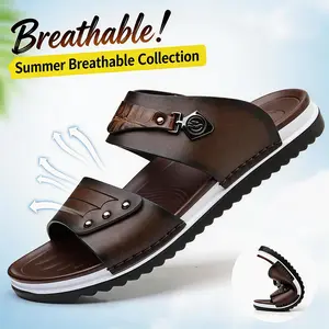 Men's Premium Vegan Leather Slides - Comfortable Casual Summer Sandals with Textured Straps & Non-Slip Sole for Beach, Pool & Daily Wear / Walking Shoes / summer outdoor activity / Arch Support / outdoor beach vacation