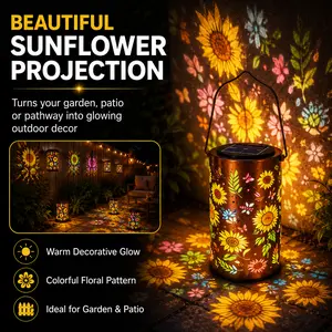 Sunflower Shaped Hanging Solar Metal Lamp, Waterproof Projection Solar Lantern, Decorative Outdoor Yard Light for Garden Walkway & Patio Landscape Lighting