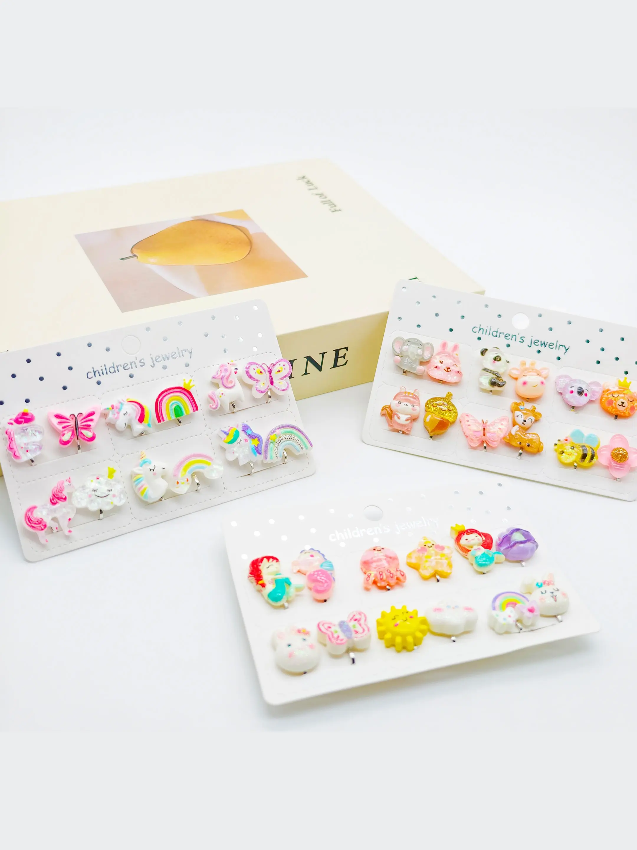 6 Pairs Mermaid/Shell/Koala/Panda/Rabit Painless Clip-On Earrings, Cute Cartoon Resin Jewelry Accessories, Daily Wear and gift