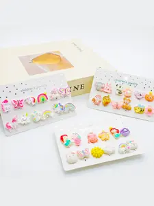 6 Pairs Mermaid/Shell/Koala/Panda/Rabit Painless Clip-On Earrings, Cute Cartoon Resin Jewelry Accessories, Daily Wear and gift