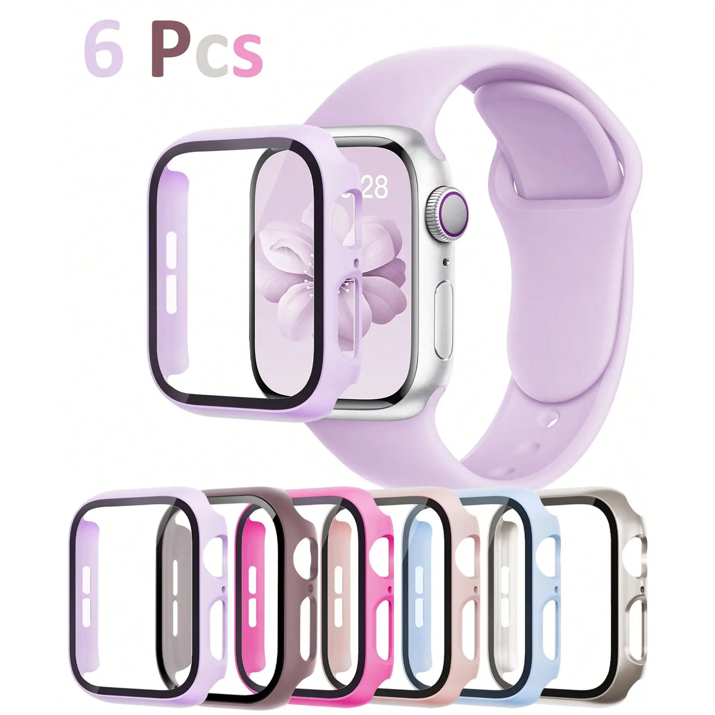 6-Piece Matte-Finish Protective Case Set, Smartwatch Accessories, for Apple Watch (40–49mm), Sporty & Casual Style, Shockproof & Scratch-Resistant, 2-in-1 Design, Compatible with Apple Watch Ultra / Series 11–4 / SE