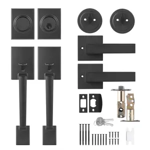 VEVOR Double Door Handle Set Double Door Lock Set Matte Black Square Door Lever
