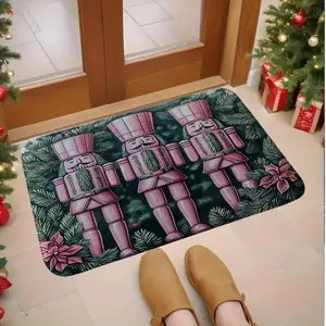 Christmas Tree Bath Mat Nutcracker Pattern, Non-Slip Bathroom Rug, Flannel Memory Foam Carpet, Kitchen Laundry Room Entrance Pad