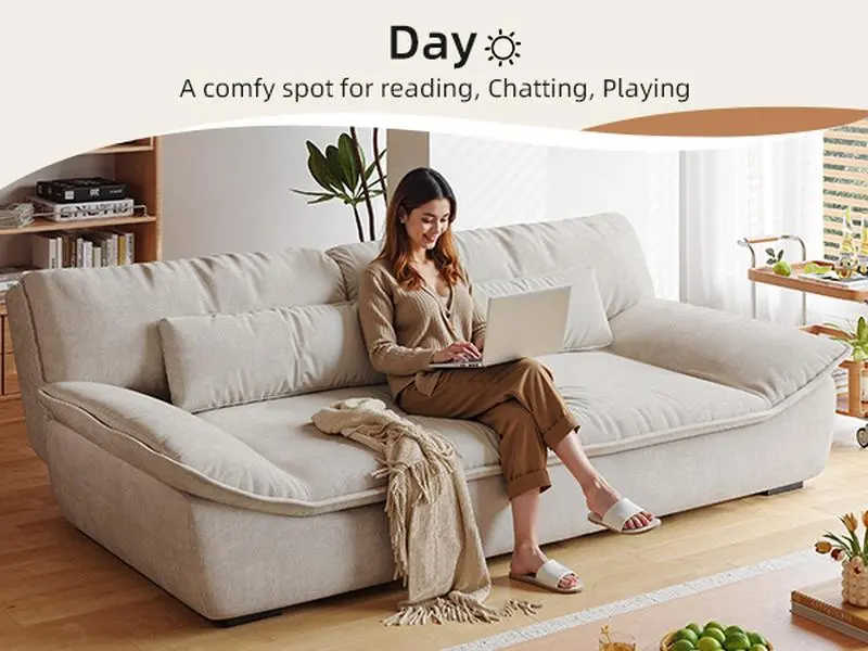 Fully Assembled Futon Sofa Bed, Convertible Chair Bed Sleeper Couches for Living Room, Cloud Sofa Recliner with Adjustable Backrest