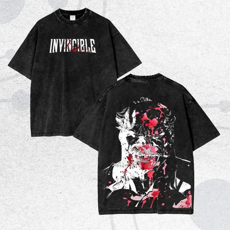 Vintage Washed Invincible Omni-Man Bloody Portrait Oversized T-Shirt |     Unisex Streetwear Superhero Tee, Casual Short Sleeve for Men & Women, Retro Comic Aesthetic