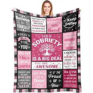 1PC Sobriety Gifts for Women, Sober Blanket, Cozy Reminder, Addiction Recovery Gift, 1 Year Sober Gift Ideas, AA Gifts Sobriety for Women