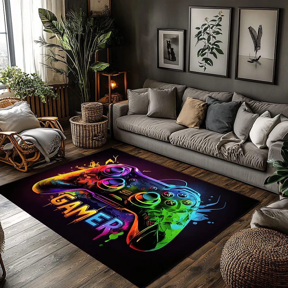 Colorful Game Controller Gamer Crystal Velvet Area Rug Non‑Slip Gaming Room Rug #GamerControllerRug #GamingRoomDecor #NeonColorRug #GameThemedCarpet #CrystalVelvetRug