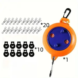 Portable Clothesline Rope with Accessories, 32pcs/set Adjustable Clothesline Rope, Laundry Washing Line Rope for Camping, Travel and Fishing