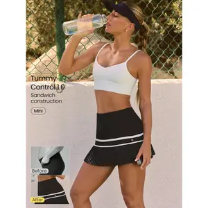 GLOWMODE FeatherFit-Air Easy Serve Lightweight Buttery-Soft Quick-Dry Sweat-Wicking Sports Bra & Built-In Shorts Pleated Mini Tennis Skirt Light Support Low Impact Tennis Golf Pickleball Daily Casual Wear
