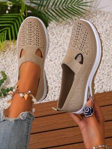 women's fashionable plain color slip on mesh breathable lightweight sneakers,  flat sneakers, casual comfortable sports running shoes, all-match round toe shoes for daily wear