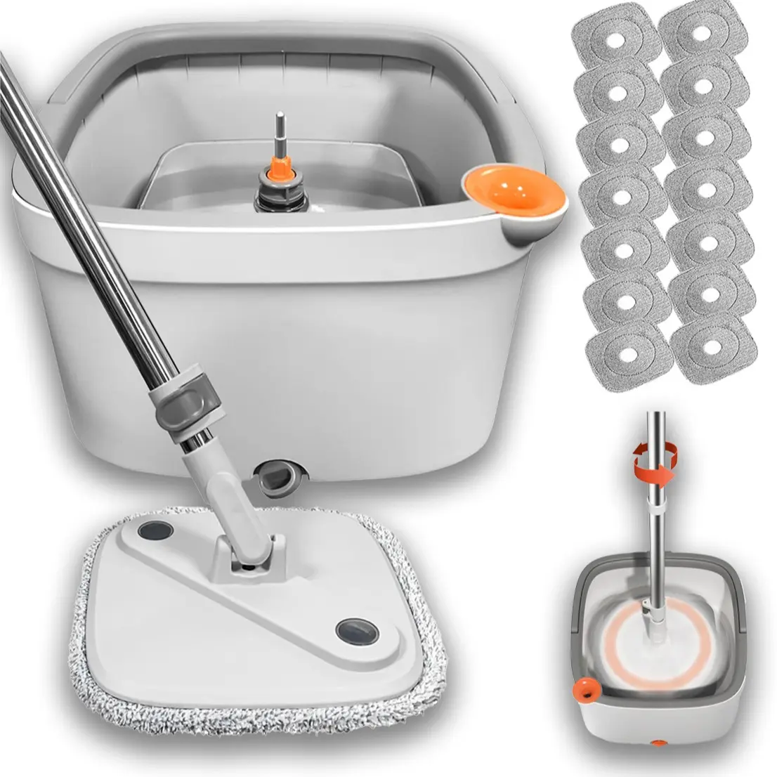 Light Gray Spin Mop with 14 mop pads