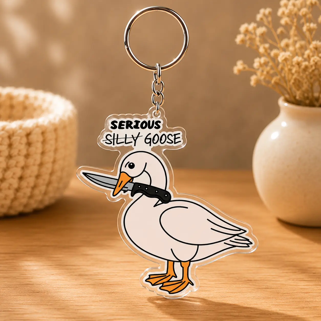 Serious Goose Acrylic Keychain Funny Goose Meme Keychain