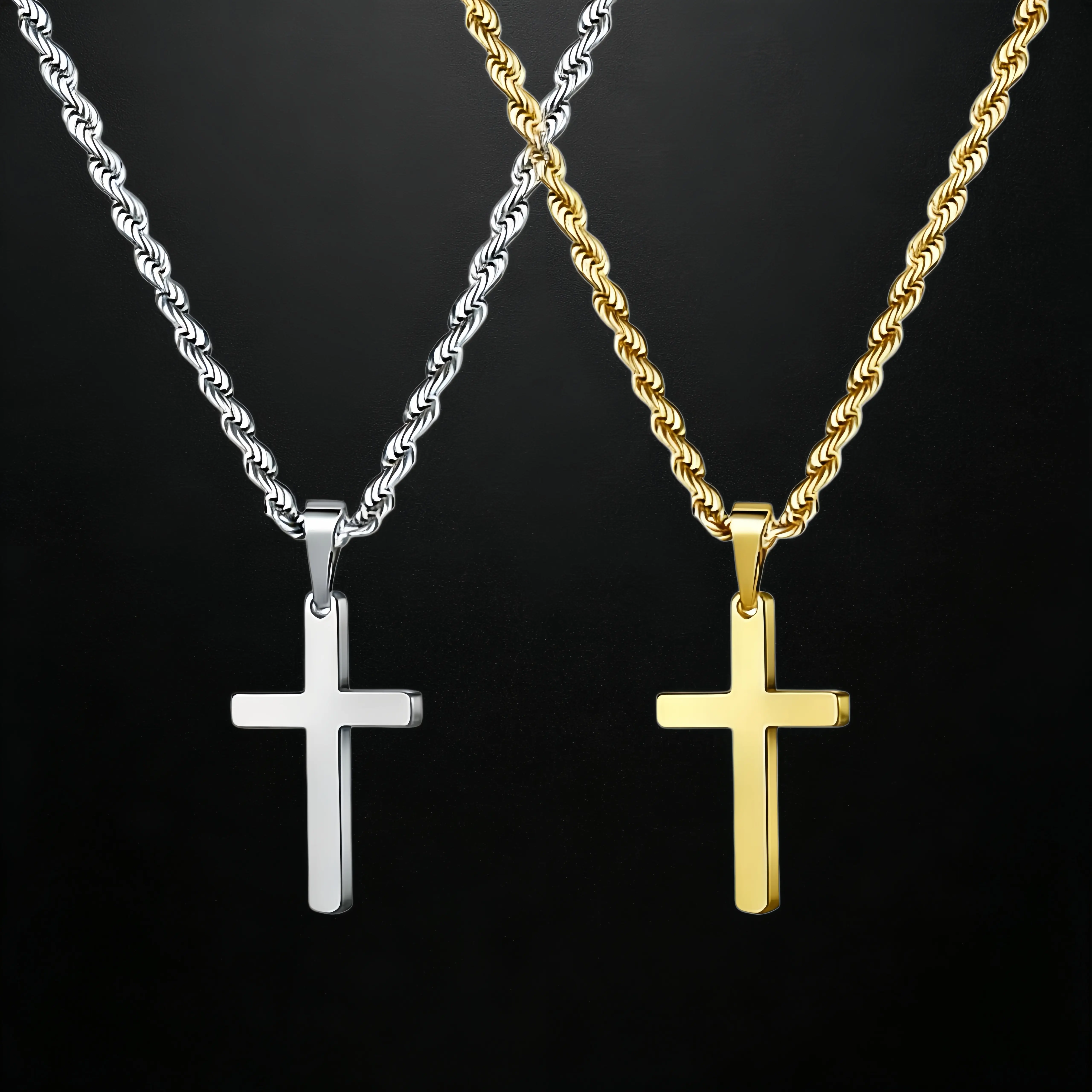 YC 18K Vacuum-Plated Cross Pendant Necklace, exquisitely crafted and visually appealing, embodies elegance and contemporary style.