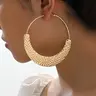 Minimalist Hollow Out Texture Metal Design Large Size Hoop Earrings, Ear Hoops, 2024 Fashionable Vintage Earrings for Women, Party Matching Ear Piercing Jewelry