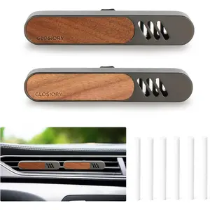 2 Packs Car Air Freshener Diffuser, Oil Diffusers Vent Clip, Perfume Diffuser with 6 Refill Unscent Fiber Sticks, Car Accessories, & Wood, Scent, Gift For Men