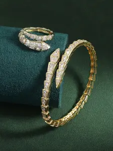 Elegant Women's Jewelry Set, Stainless Steel Bracelet & Ring, Rhinestone Design, Perfect for Weddings & Parties, 2-Piece Set, Fashionable Jewelry Set